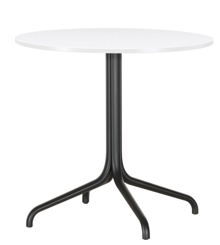 Vitra Bistro Table: Runder Outdoor Tisch mit weißer Tischplatte und schwarzem Fuß.